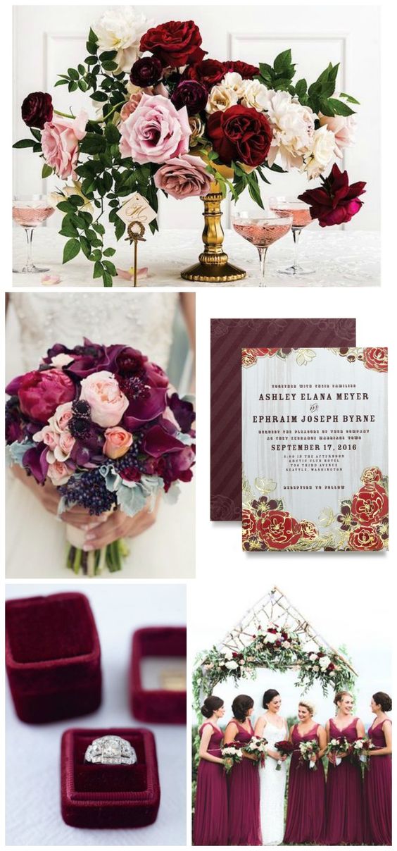 Elegance personified with this heavy use of burgundy ... but I like the way their lightened it through their minty green greenery, repeated in the stationery, and the hints of light, light pink & purple.